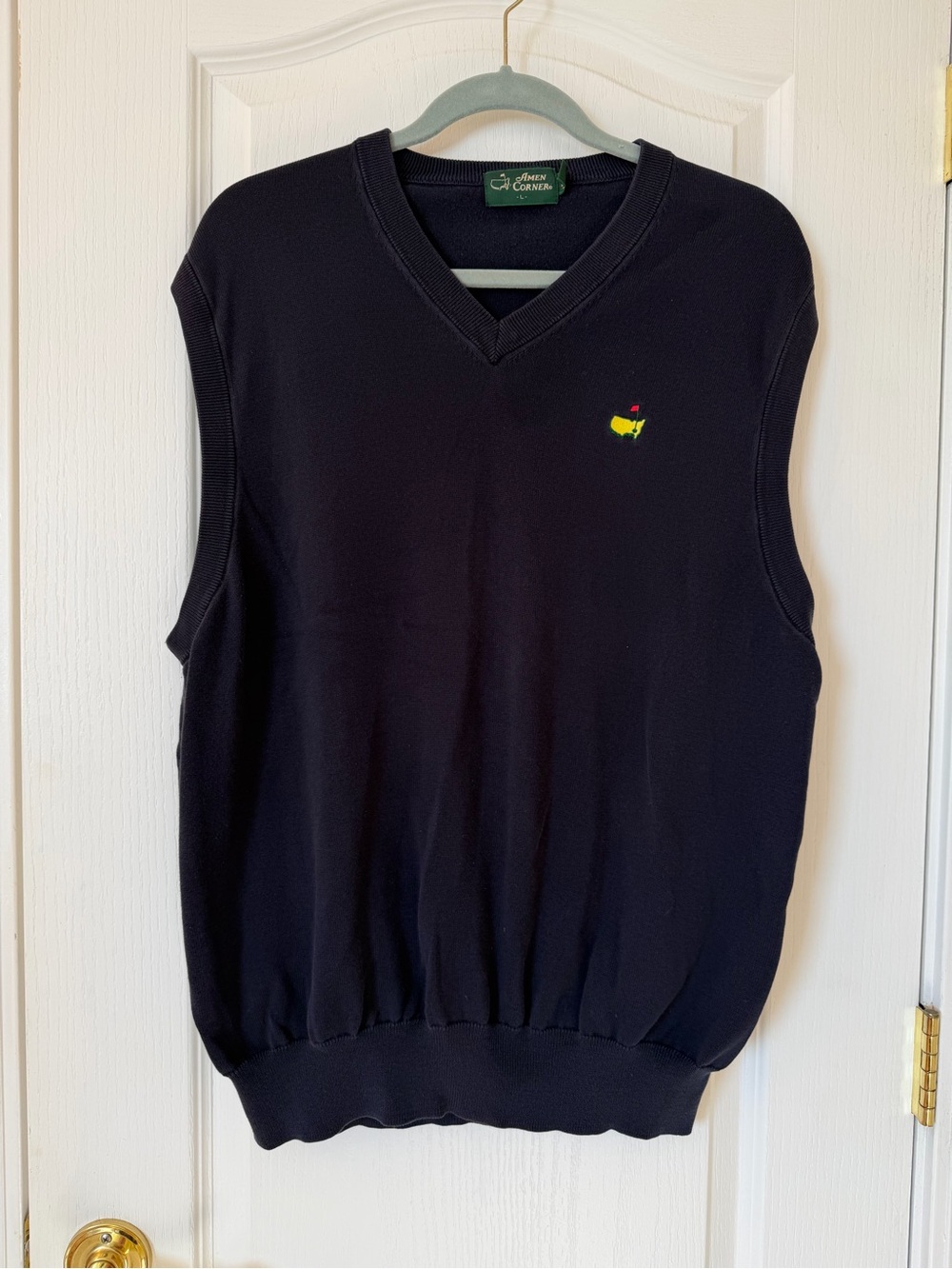 Amen Corner Masters Golf Navy V-Neck Sweater Vest Men’s Large Augusta Logo